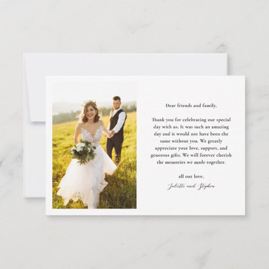 Eenvoudig script met hart foto bruiloft bedankkaart (Achterkant)