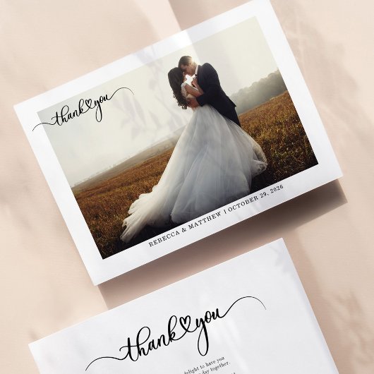Eenvoudig script met Heart Weddenfoto Bedankkaart