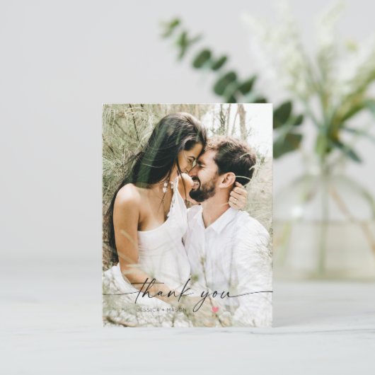 Eenvoudig script met Heart Weddenfoto Hartelijk da Briefkaart (Staand voorkant)