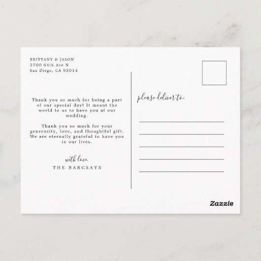 Eenvoudig script met Heart Wedding Dank u Foto Briefkaart (Achterkant)