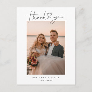 Eenvoudig script met Heart Wedding Dank u Foto Briefkaart