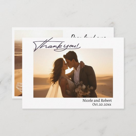 Eenvoudig script met trouwfoto dank u kaart (Voorkant / Achterkant)