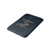 Eenvoudig script Metallic Navyblauw Gouden Monogra Badmat (Gekanteld)