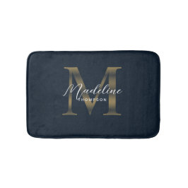Eenvoudig script Metallic Navyblauw Gouden Monogra Badmat