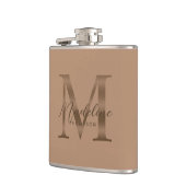 Eenvoudig script Metallic Taupe Gouden Monogram Heupfles (Links)