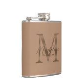 Eenvoudig script Metallic Taupe Gouden Monogram Heupfles (Rechts)