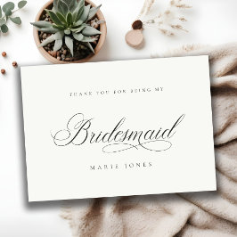Eenvoudig script Minimale zwart-witbridesmaïde Bedankkaart