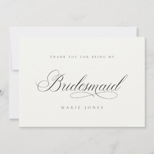 Eenvoudig script Minimale zwart-witbridesmaïde Bedankkaart (Voorkant)