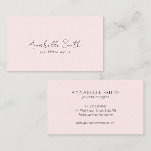 Eenvoudig script minimalistisch gemene Blush Pink  Visitekaartje (Voorkant / Achterkant)