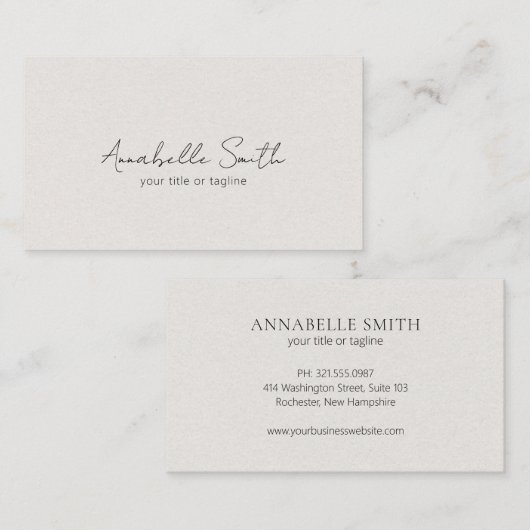 Eenvoudig script minimalistisch modern beige legan visitekaartje (Voorkant / Achterkant)