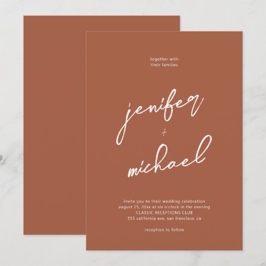 Eenvoudig script minimalistisch verbrand oranje br kaart (Voorkant / Achterkant)