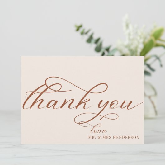Eenvoudig script minimalistische bruiloft bedankka bedankkaart (Staand voorkant)