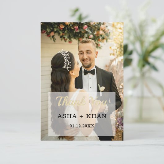 Eenvoudig script minimalistische hart bruiloft fot bedankkaart (Staand voorkant)