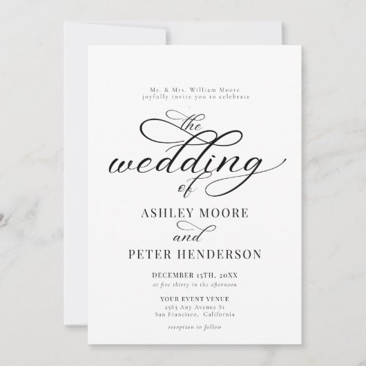 Eenvoudig script minimalistische klassieke bruilof kaart (Voorkant)