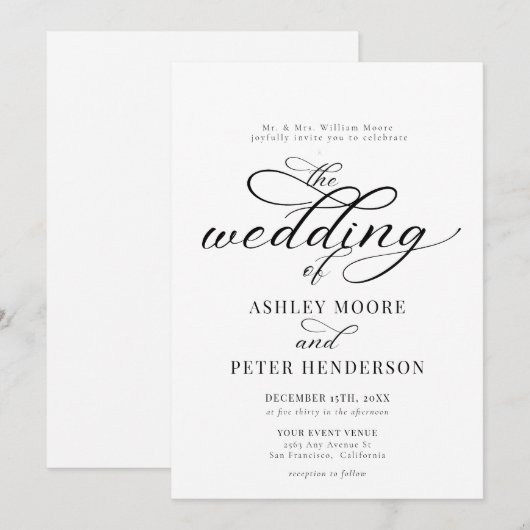 Eenvoudig script minimalistische klassieke bruilof kaart (Voorkant / Achterkant)