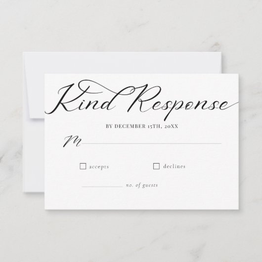 Eenvoudig script minimalistische klassieke bruilof RSVP kaartje (Voorkant)