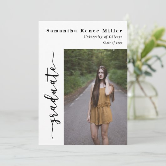 Eenvoudig Script Modern 2 Foto Afstudeerfeest  Kaart (Staand voorkant)