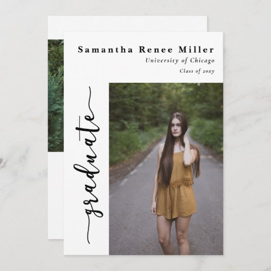 Eenvoudig Script Modern 2 Foto Afstudeerfeest Kaart (Voorkant / Achterkant)