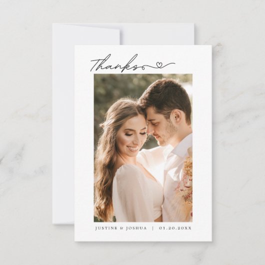 Eenvoudig script Modern met hart bruiloft foto Bedankkaart (Voorkant)