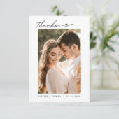 Eenvoudig script Modern met hart bruiloft foto Bedankkaart (Staand voorkant)