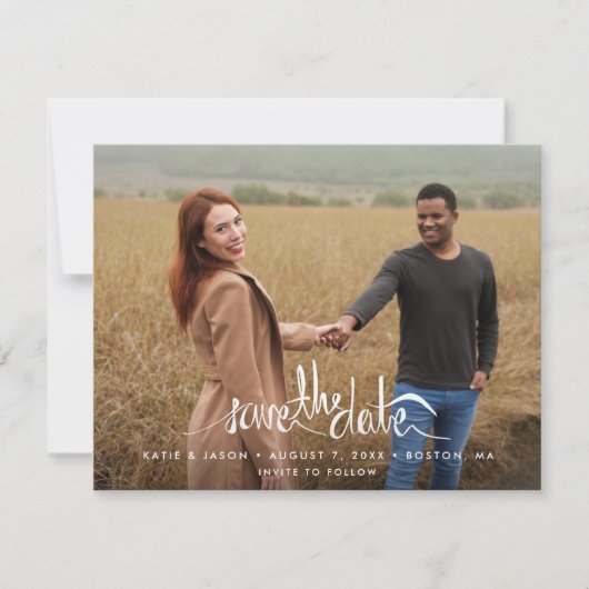 Eenvoudig Script Modern Photo Wedding Sla de datum Save The Date (Voorkant)