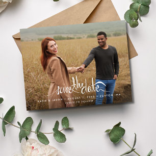 Eenvoudig Script Modern Photo Wedding Sla de datum Save The Date
