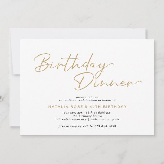 Eenvoudig Script Modern Wit & Goud Verjaardagsdine Kaart (Voorkant)