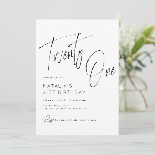 Eenvoudig Script Modern Zwart-wit 21e verjaardag Kaart (Staand voorkant)