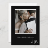 Eenvoudig script modern zwart wit monogram foto bedankkaart (Voorkant / Achterkant)
