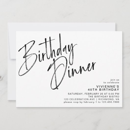 Eenvoudig Script Modern Zwart & Wit Verjaardagsdin Kaart (Voorkant)