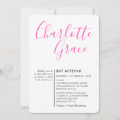EENVOUDIG SCRIPT moderne Bat Mitzvah zwart fel roz Kaart (Voorkant)