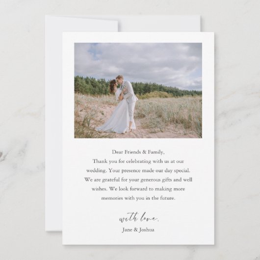 Eenvoudig script Moderne bruiloft foto blauw Bedankkaart (Achterkant)