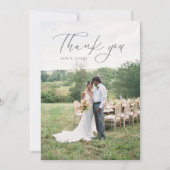 Eenvoudig script Moderne bruiloft foto grijs Bedankkaart (Voorkant)