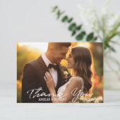 Eenvoudig script moderne en chique trouwfoto bedankkaart (Staand voorkant)