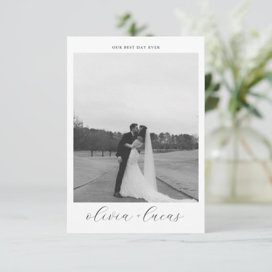 Eenvoudig script Moderne foto bruiloft dank u kaar Bedankkaart (Staand voorkant)