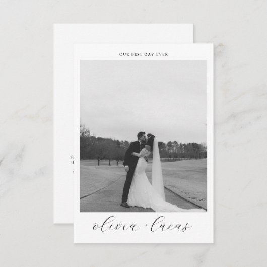 Eenvoudig script Moderne foto bruiloft dank u kaar Bedankkaart (Voorkant / Achterkant)