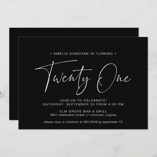 Eenvoudig script | Moderne minimale zwarte 21e ver Kaart (Voorkant / Achterkant)