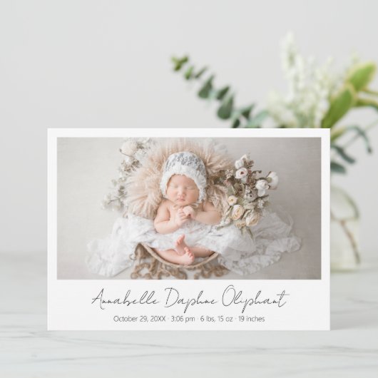 Eenvoudig script moderne pasgeboren foto legant Bi Aankondiging (Staand voorkant)