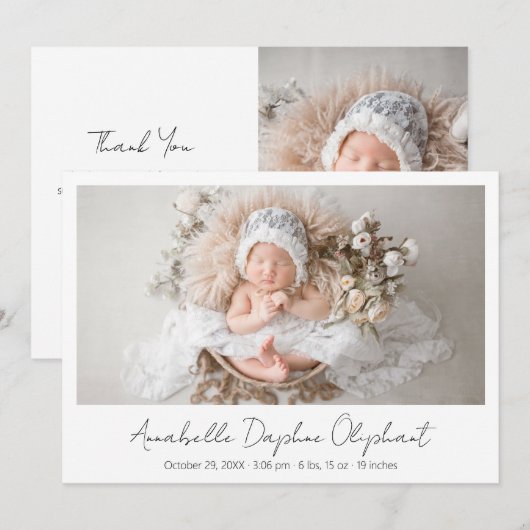 Eenvoudig script moderne pasgeboren foto legant Bi Aankondiging (Voorkant / Achterkant)