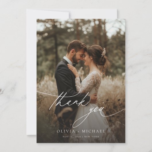 Eenvoudig Script Moderne rustieke bruiloft foto Bedankkaart (Voorkant)