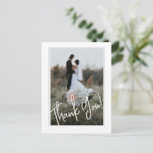 Eenvoudig script moderne trouwfoto dank je wel briefkaart (Staand voorkant)