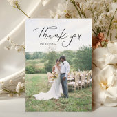 Eenvoudig Script Moderne Trouwfoto Zwart Bedankkaart