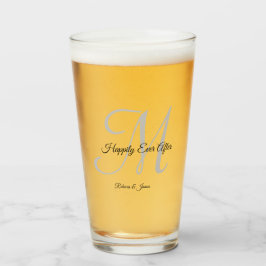 Eenvoudig script monogram gelukkig ooit na bruilof glas