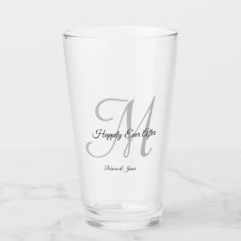 Eenvoudig script monogram gelukkig ooit na bruilof glas