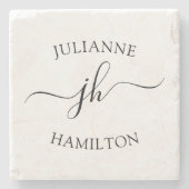 Eenvoudig Script-monogram Stenen Onderzetter (Voorkant)