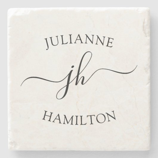Eenvoudig Script-monogram Stenen Onderzetter (Voorkant)