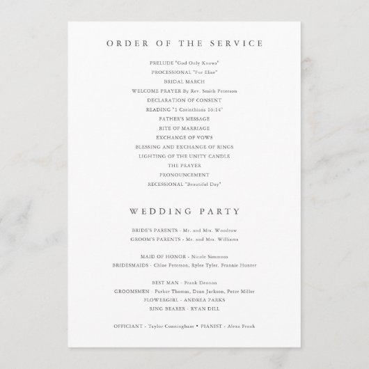 Eenvoudig script monogram Weddenschap Programmakaart (Achterkant)