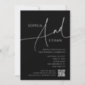 Eenvoudig Script Moody QR Code Zwart Huwelijk Kaart (Voorkant)