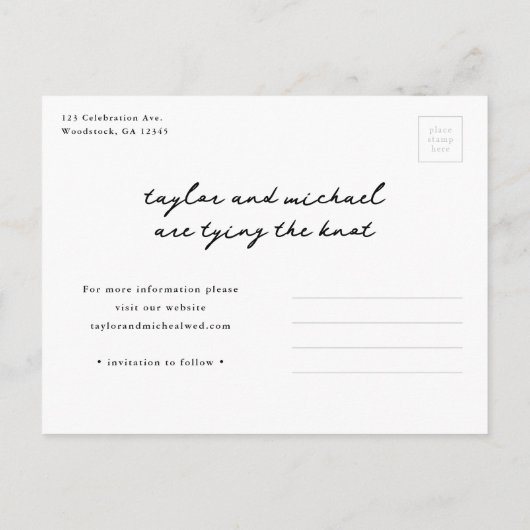 Eenvoudig script Names Photo Weddenschap Aankondigingskaart (Achterkant)
