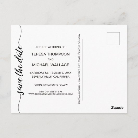 Eenvoudig script Navy Blue bruiloft Save the Date Briefkaart (Achterkant)